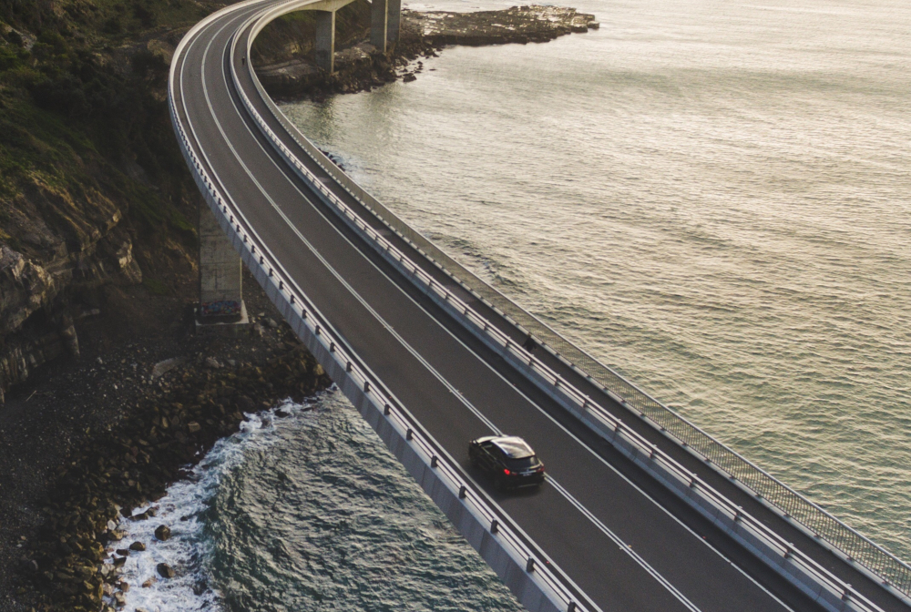 High Angle View Of Suspended Highway Along The Coastline