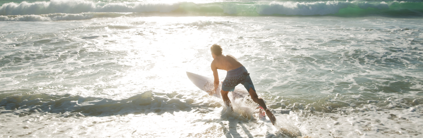 Man By The Sea With Surfboard, Surfing