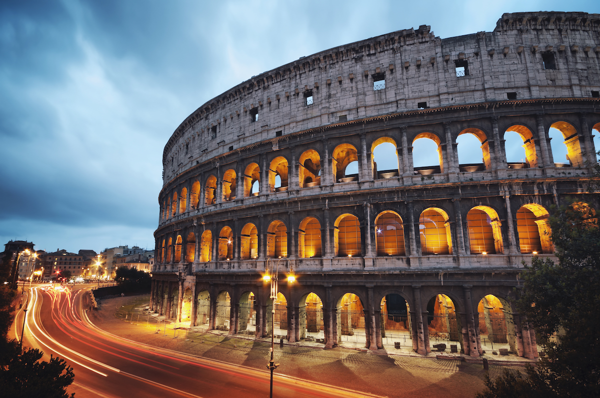 Coliseum At Night In Rome Italy