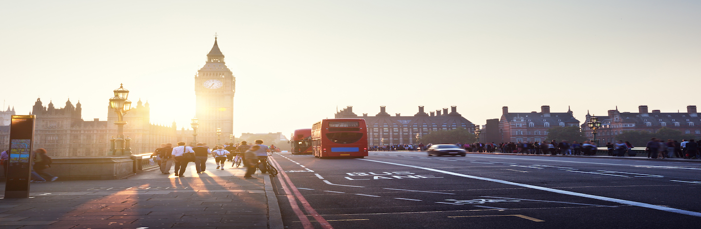 People On Westminster Bridge At Sunset, London, Uk