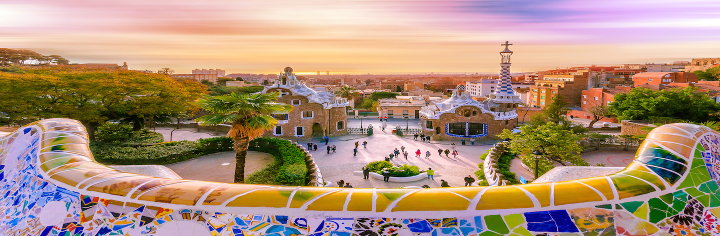 View Of The City From Park Guell In Barcelona, Spain