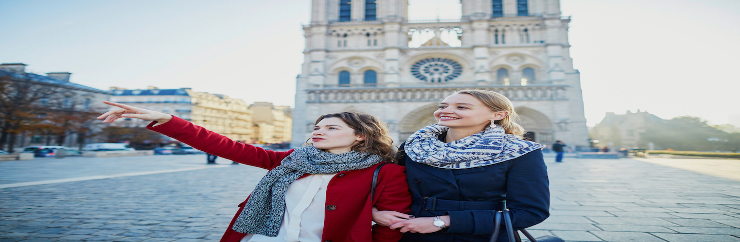 Two Young Girls Near Notre Dame In Paris