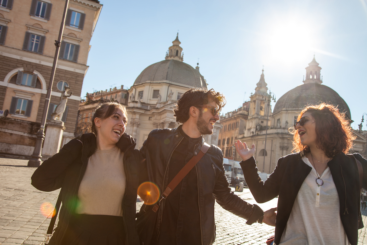 Happy Friends In Roma Centro On Travel Vacations