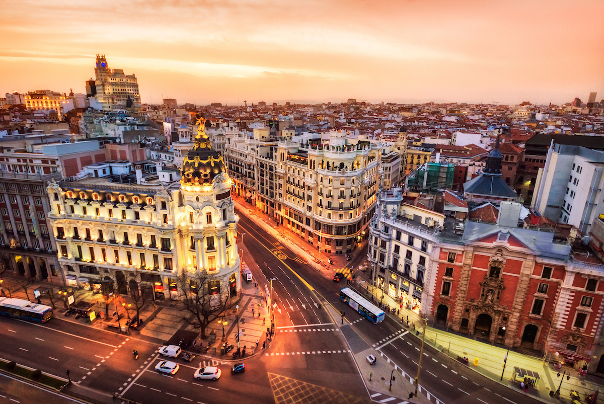 http://Aerial%20View%20And%20Skyline%20Of%20Madrid%20At%20Dusk.%20Spain.%20Europe